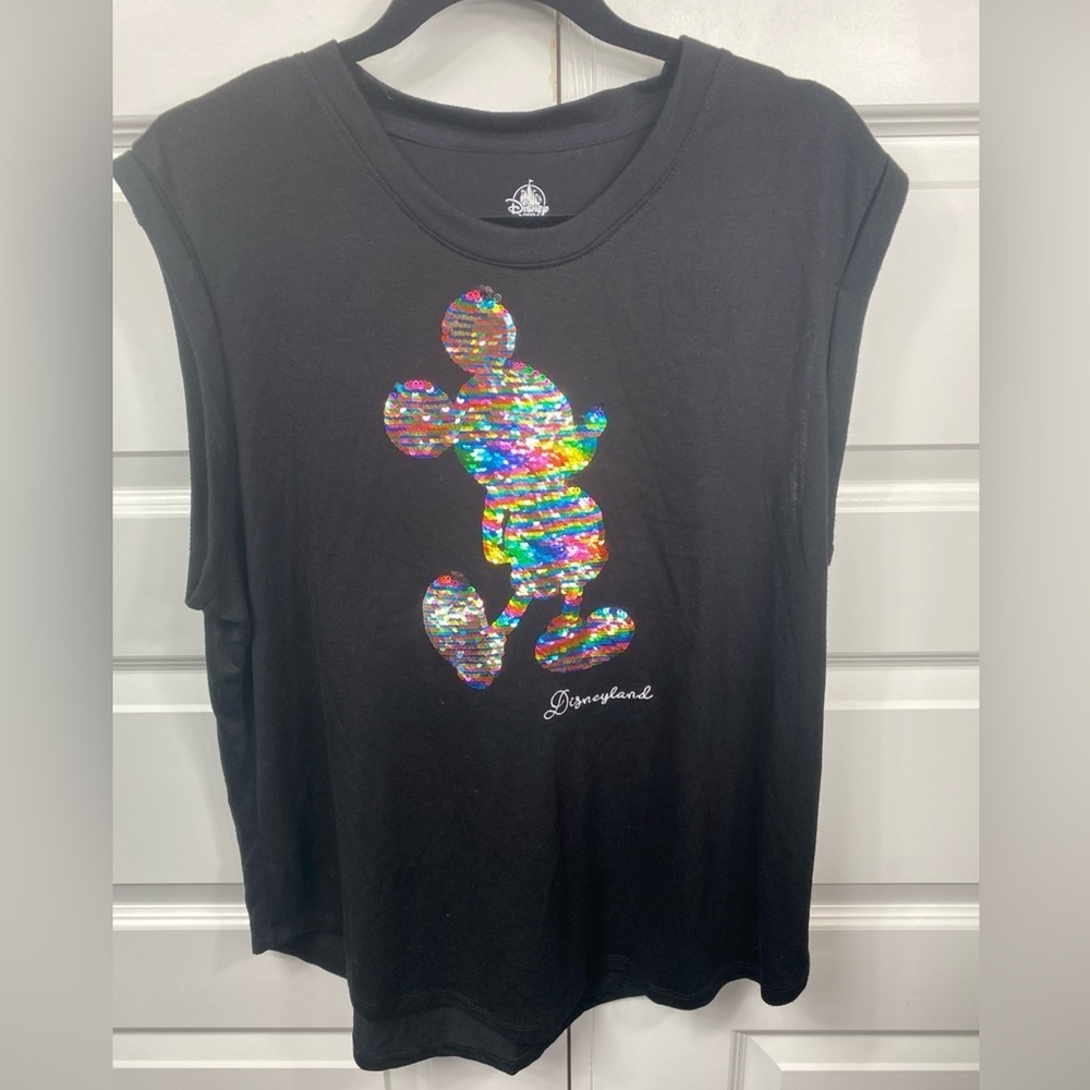Disney Parks Disneyland Mickey Mouse Sequin Tank Top Black Sleeveless XL Extra L